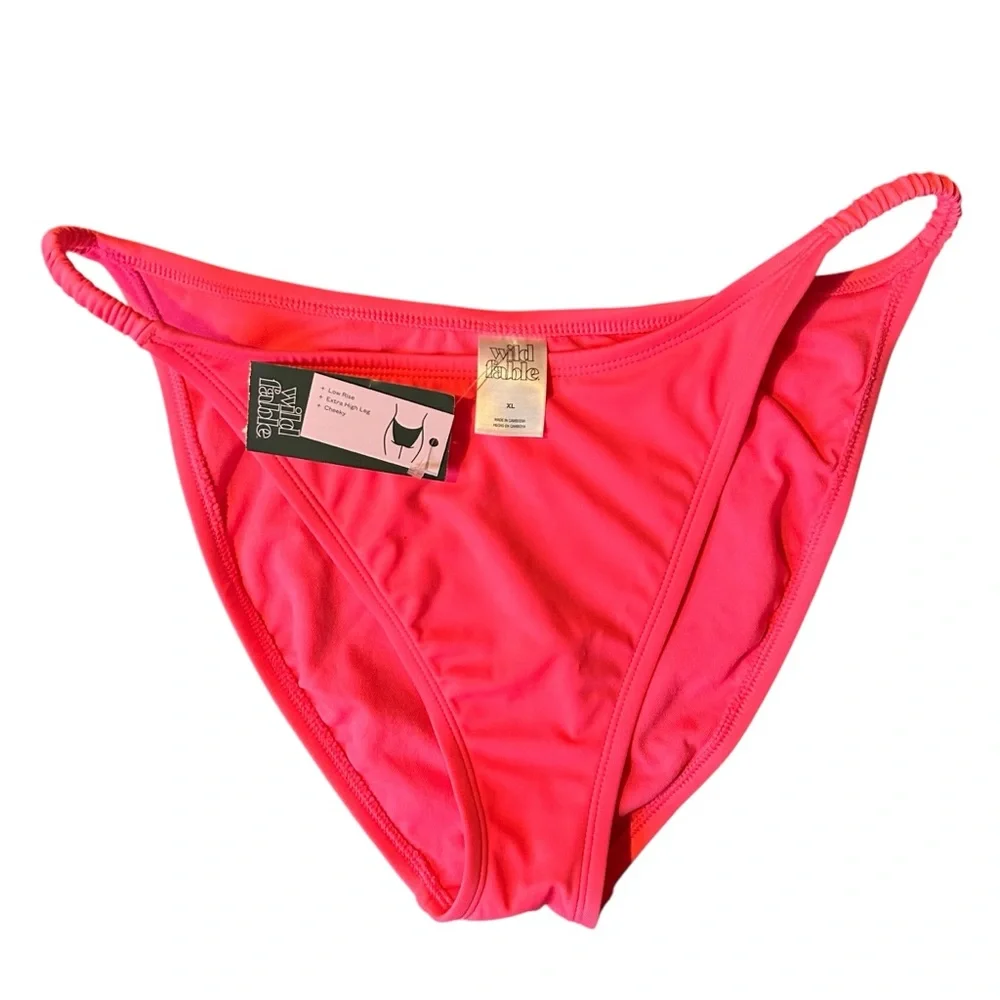 NWT Wild Fable Low Rise Extra Cheeky Xtra High Leg Bikini Bottoms Hot Pink XL - Picture 2 of 5